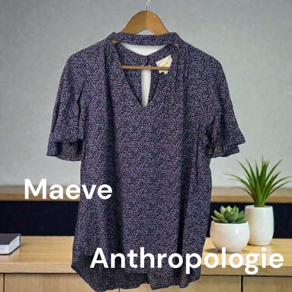 Maeve Anthropologie Multicolor Bella Choker Ditsy Floral Boho Blouse Large